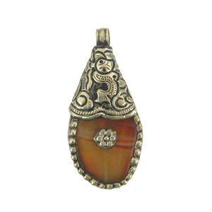 Agate Stone Pendant ONLY 2.2 In Silvertone